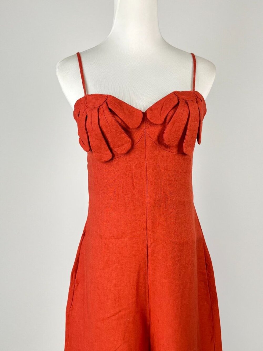 NWT Farm Rio Red 3D Petals Bodice Euroflax Premium Linen Jumpsuit XXS Wide-Leg - Picture 3 of 10
